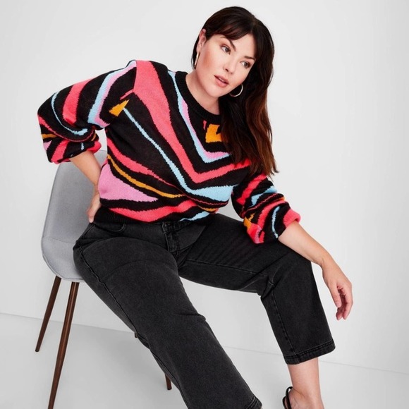 XXS🔖 FUTURE COLLECTIVE x Target Abstract Striped Crewneck Pullover Sweater Neon - Picture 7 of 12